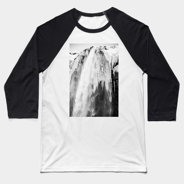 Waterfall B&W Baseball T-Shirt by Kate-P-